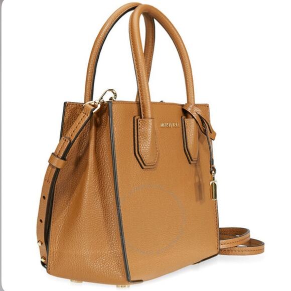 NWT Michael Kors Medium Mercer Tan Leather Belted Satchel Crossbody Bag - Picture 1 of 8